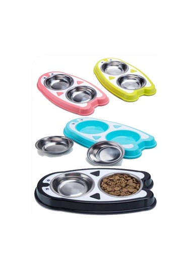 Renkli Tasarım İkili Kedi Mama Kabı 2 x 200 ML