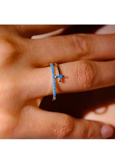 Firuze Taşlı Yarım Tur Sarmalı Modern Tasarım 925 Ayar Gümüş Kadın Yüzük Günlük-hediyelik