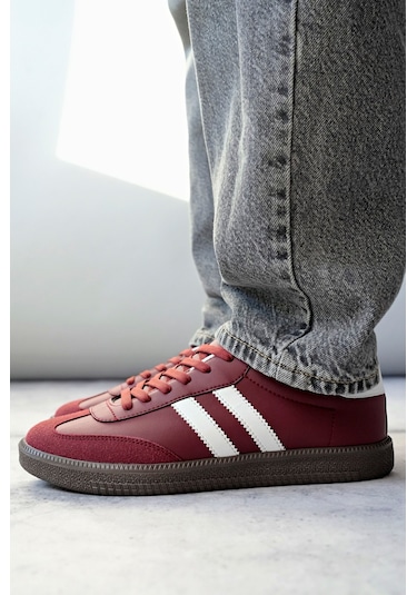 Muggo Gordon Unisex Ortopedik Günlük Garantili Bağcıklı Yürüyüş Koşu Sneaker Spor Ayakkabı Bordo