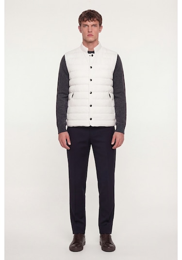 Giotelli Erkek Beyaz Dar Kesim Slim Fit Dokuma 6 Drop Bomber Yelek