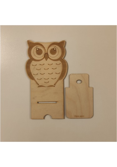 1 Fark - Ahşap Masaüstü Figürlü Telefon Standı -  Baykuş - Beyaz