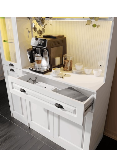 Guneystore Armoni Black Midi Kahve Köşesi Sol Vitrinli Komple Mdf Beyaz