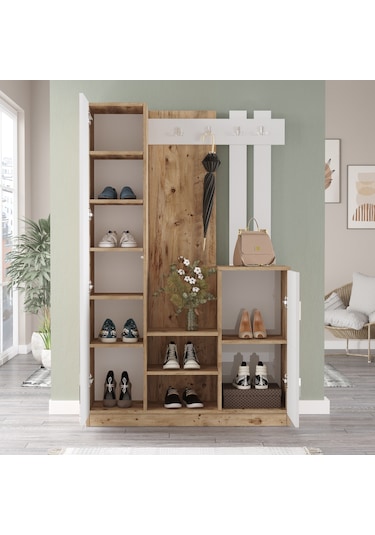 Yurudesign Roger Vestiyer Portmanto Ayakkabılık Çam-Beyaz