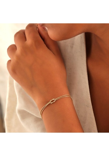 Samdoo 14k Altın Kaplama Aşk Düğümü Bilezikler Çiftler İçin Simgeleyici Bağlantı Zincir Kolye Gold