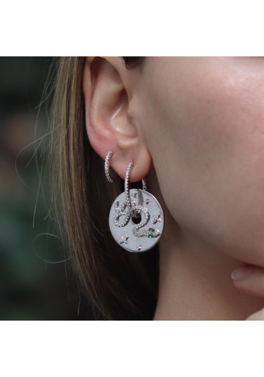 Apm Monaco Modeli Yılan Figürlü Zirkon Taşlı Gümüş Küpe Gümüş