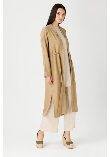 Bağcık Detaylı Tunik Ceket Pantolon Takım Camel-camel Camel