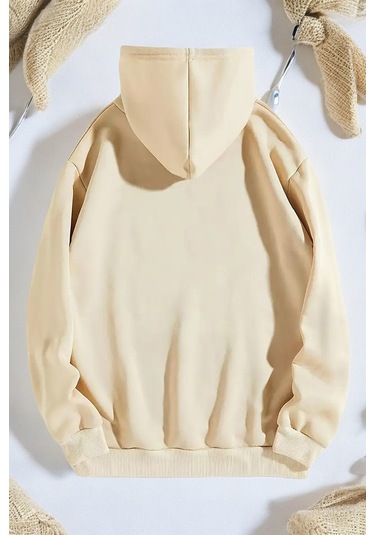 Mind Life Vibes Baskılı Oversize Sweatshirt Bej