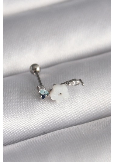 Ceylan Adam 316l Çelik Gümüş Renk Zirkon Taş Detay Beyaz Çiçek Model Tragus Piercing Çok Renkli