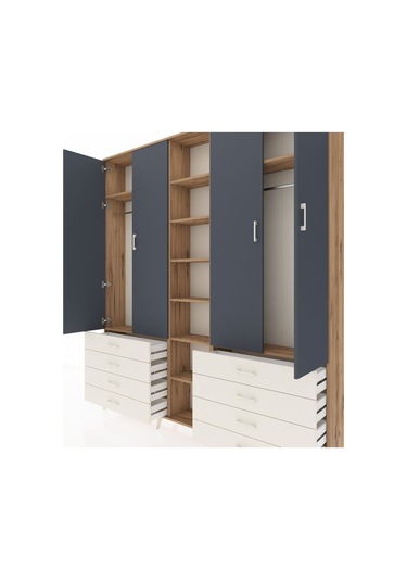 Arges Dolap 10 Raflı 8 Çekmeceli 2 Askılı 220x30x243 Çam-antrasit/aytaşı Antrasıt/aytası