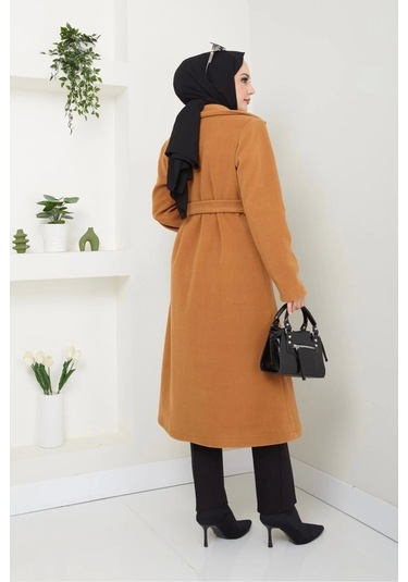 Kadın Polar Kaşe Uzun Kaban / M0107 - Camel Kahverengi