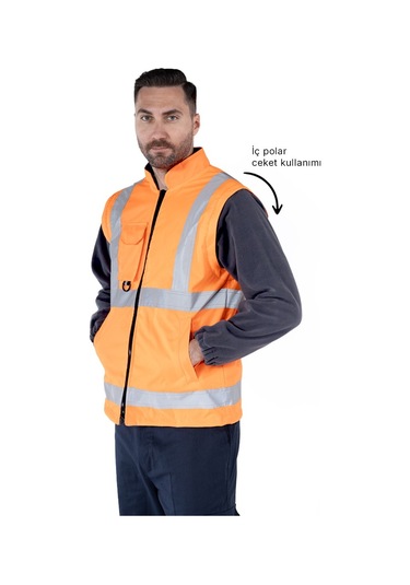 5 İ Bir Arada İş Güvenliği Kabanı Hi-vis Turuncu - Lacivert