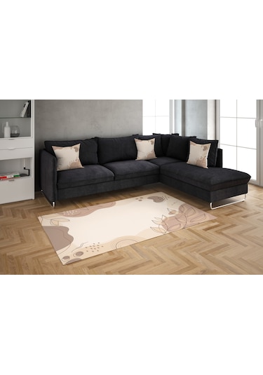 Dijital Baskı Yıkanabilir Kaymaz Taban Modern Baskı Eh545 Krem - Bej
