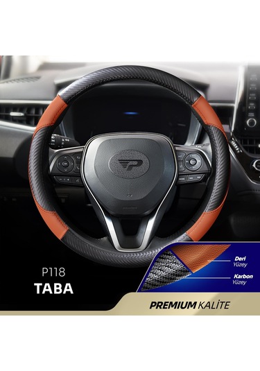 Panda Oto Direksiyon Kılıfı - Deri / Karbon-taba