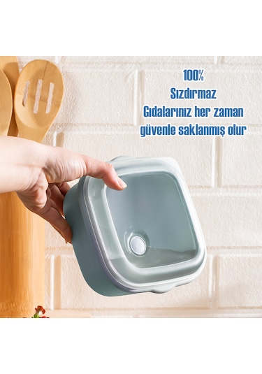 Porsima 5317 Kilitli Sızdırmaz Kapaklı Hava Tahliye Contalı Çok Amaçlı 3lü Kare Erzak Yiyecek Saklama Kabı Seti Mavi - 500-900-1500ml Mavi