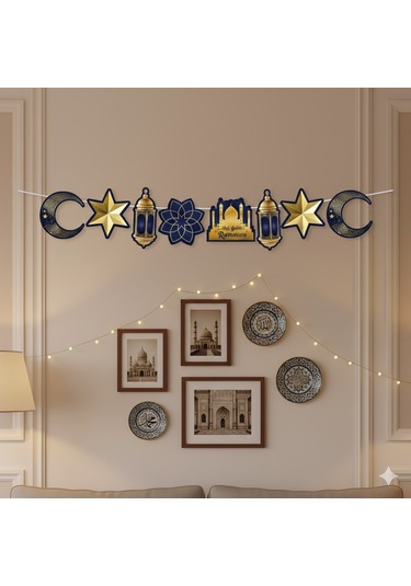 Dodomar 90x30 Cm Ramazan Ayyıldız Figürlü Mavi Süs Sarkıt Tavan Dekoru Diğer