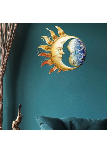 Homyl Metal Güneş Ay Duvar Sanatı Oturma Odası Bahçe Veranda 30cm