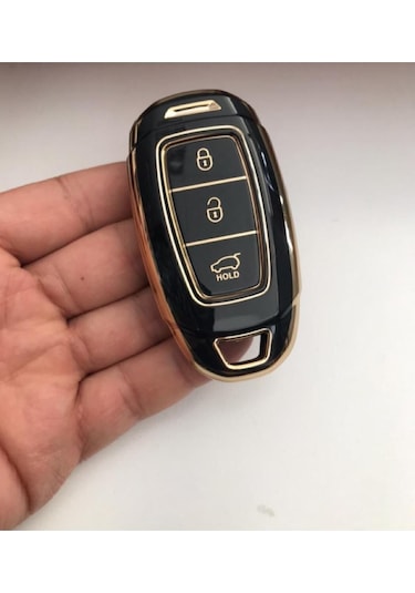 Lüx Hyundai I30 Ix25 Ix35 Kona Elantra Accent Santa Fe 3 Buton Nano Anahtar Kılıfı Siyah Gold