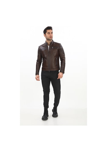 New Zaya Leather Erkek Biker Deri Ceket -