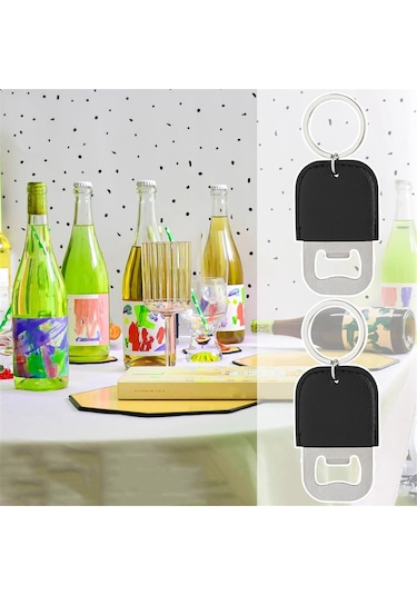 24 Paket Pu Şişe Açacağı Anahtarlık Paslanmaz Çelik Bira Açacakları Boşlukları Siyah