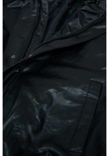 Siyah Oversize Bomber Deri Ceket Koyu Siyah