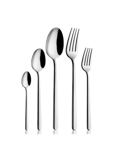 Falez Marla Parlak Çatal Kaşık Takımı 30 Parça Gümüş