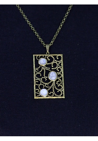 Doğal Taş Aytaşı 3'lü Doğal Taşlı Antik Kadın Kolye Euk45ay Beyaz