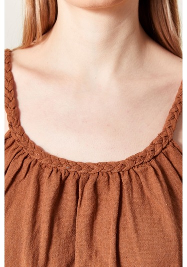 Şık Farklı Tarz Keten Işıl Bluz - Zarif Ve Modern Tasarım Kiremit