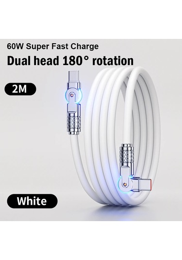 Çift Dönen Hızlı Şarj Kablosu Usb C Tip-c Şarj Cihazı Sıvı Silikon Kablo Huawei White 2m Diğer