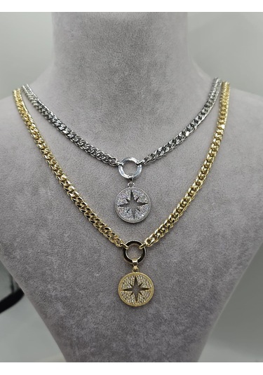 14k Altın Kaplama Gurmet Zincirli Mina Kolye Altın