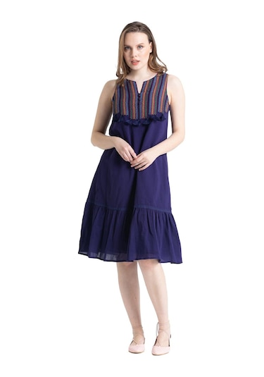 Kolsuz Şile Bezi Ilgaz Midi Boy Elbise Mor Mor-mor Mor