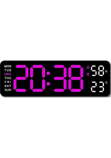 Zilinn 9 İnç Büyük Dijital Duvar Saati Usb Powered Temp Nem Hafta Otomatik Dimmer Dst Masa Saati 12/24h Elektronik Led Çalar Saat Siyah Kabuk Gül Işığı-41 Çok Renki Çok Renki