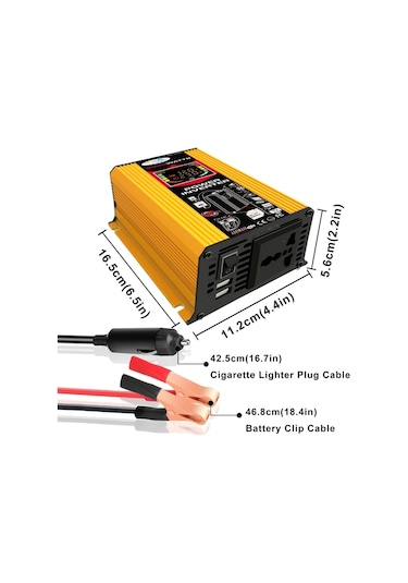 Sones Tang Iıı Nesil 12v İla 220v 6000w Lcd Ekranlı Ve Çift Usb'li Araç Güç Çeviricisi Sarı
