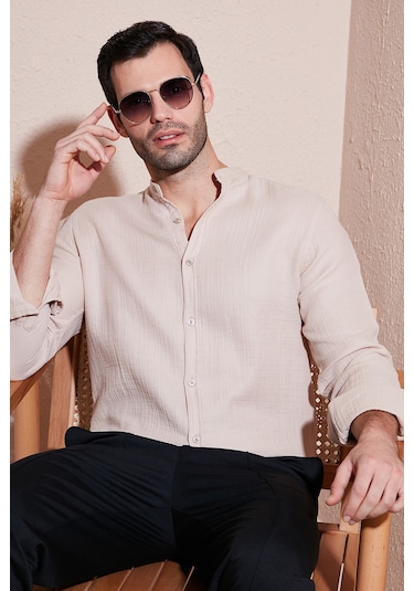 Buratti Pamuklu Regular Fit Hakim Yaka Erkek Gömlek Cf25S127702 Bej