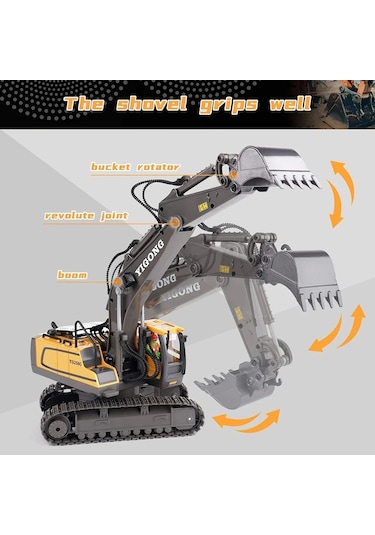 Uzaktan Kumandalı Ekskavatör Full Fonksiyon 11 Kanallı Alaşımlı Metal Yapı, 2.4ghz Kablosuz, Usb Şar