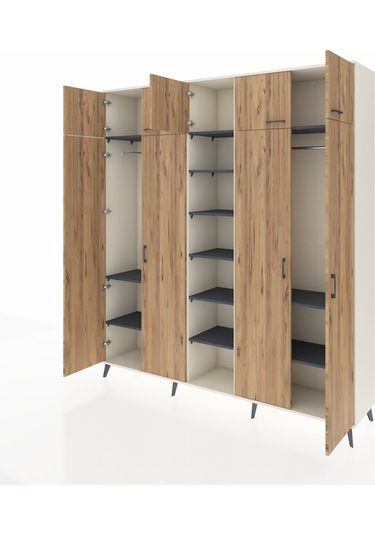 Hyperion Dolap 12 Raflı 9 Kapaklı 2 Askılı 220x44x243 Aytaşı-çam/antrasit Atlas Çam/antrasıt