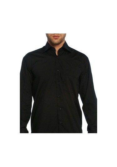 Siyah Klasik Kesim Uzun Kol Düz Renk Erkek Gömlek // 150-20 Siyah (345599757) Siyah