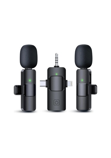 İphone Uyumlu Android İçin 3'ü 1 Arada Kablosuz Mikrofon Kablosuz Yaka