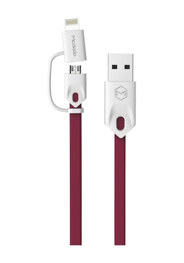 Apple Uyumlu iPhone Lightning Micro Usb Akıllı Şarj Data Kablosu Kırmızı