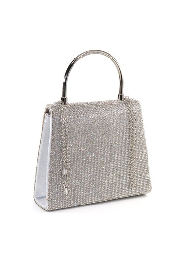 Gümüş Taşlı Clutch Kadın Abiye Çanta