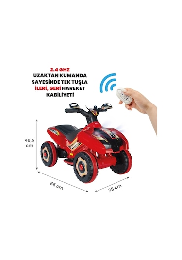 Kumandalı Akülü Araba 6 Volt 2-4 Yaş Kırmızı
