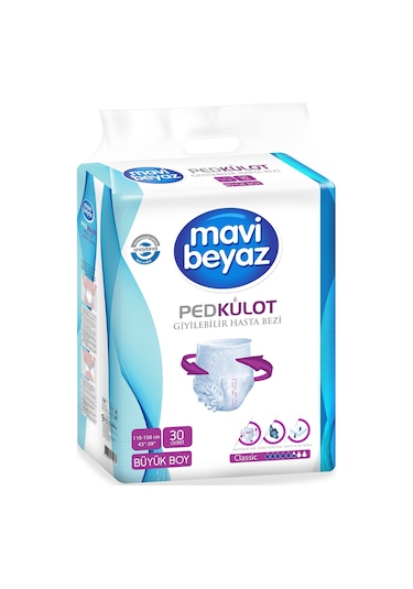 Mavi Beyaz Ped Emici Külot Hasta Bezi L Büyük 180 Adet