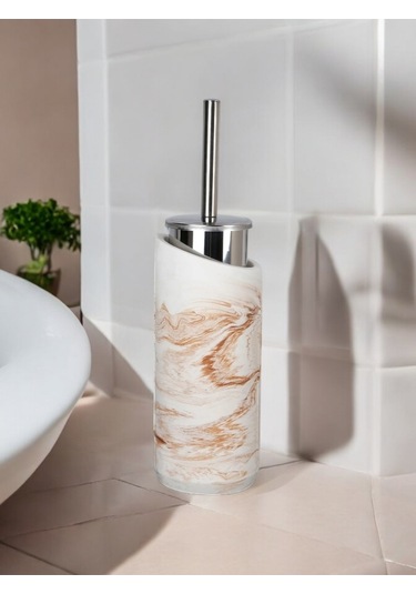 2 Parça Mermer Bej Desenli Beton Tuvalet Fırçası Metal Wc Fırçalığı,dekorasyon,aksesuar Bej