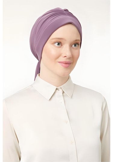 Melodi Scarf Kadın Tesettür Dubai Arkadan Bağlamalı Bone Şal Lila Lila