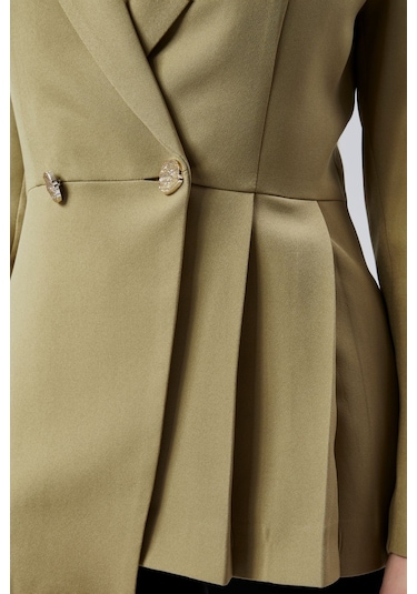 Haki Regular Fit Pile Detaylı Blazer Ceket Haki