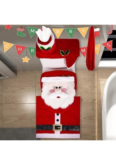 Pazly Suntek 5 Parça Yılbaşı Klozet Kapağı Örtüsü Dekoratif Tank Seti Çok Renkli Çok Renkli