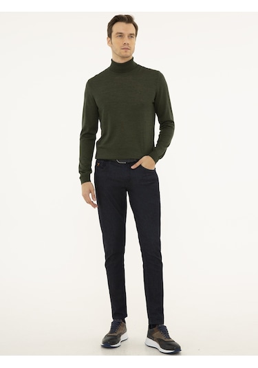 Cacharel Haki Slim Fit Balıkçı Yaka Basic Triko Kazak Yesıl