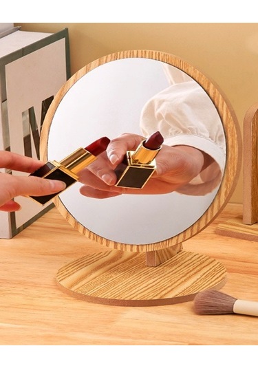 Gaman Yuvarlak Masaüstü Ahşap Makyaj Aynası