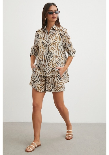 Uterpe Animal Print Gömlek Ekru