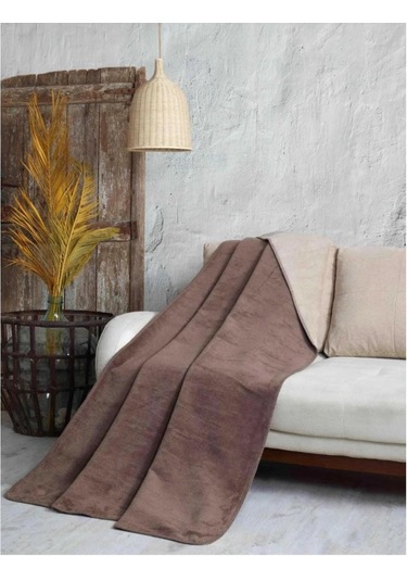 Çift Kişilik Düz Pamuklu Battaniye Çift Taraflı 200 X 220 Kahverengi