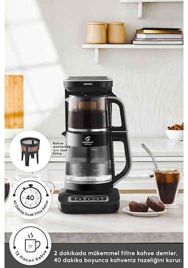 Karaca Çaysever Robotea Pro Connect 4 In 1 Konuşan Otomatik Cam Çay ve Filtre Kahve Demleme Makinesi